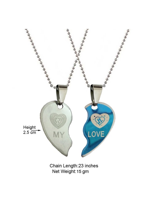 Two Pieces Couple Heart Shape Necklace by Menjewell 